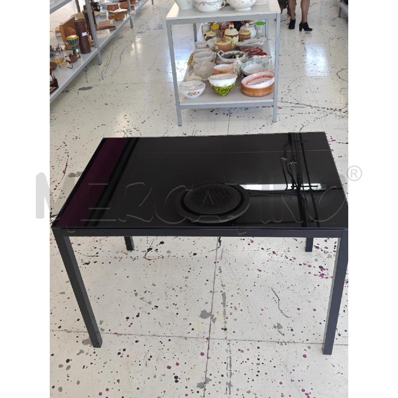 PIANALE IN VETRO NERO LISCIO 110X70 GAMBE ALLUMINIO NERO | Mercatino dell'Usato Corciano 2