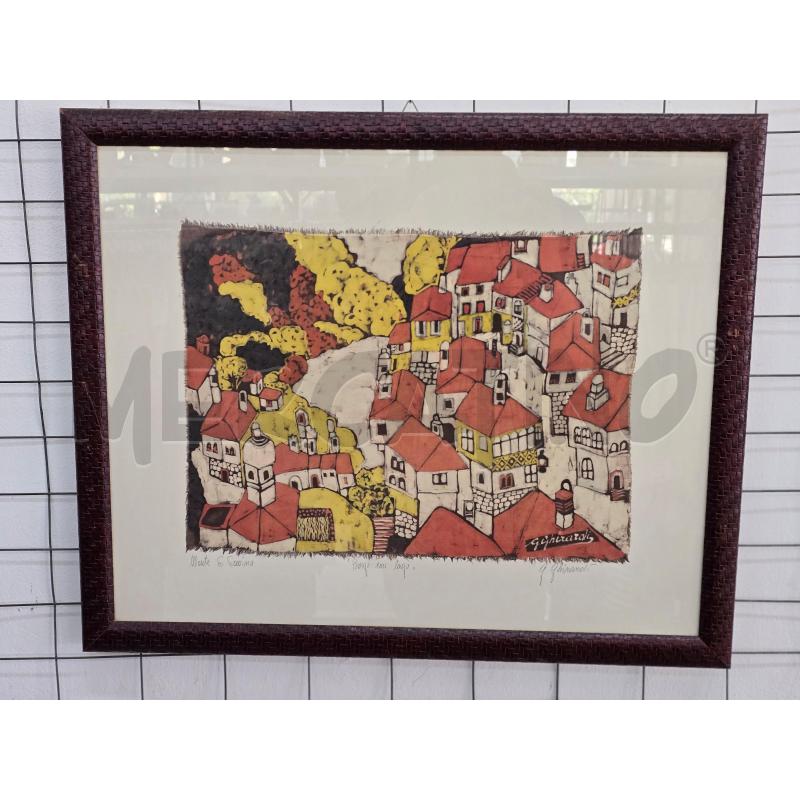 QUADRO BORGO CON LAGO TECNICA BATIK G.GHERARDI | Mercatino dell'Usato Corciano 1