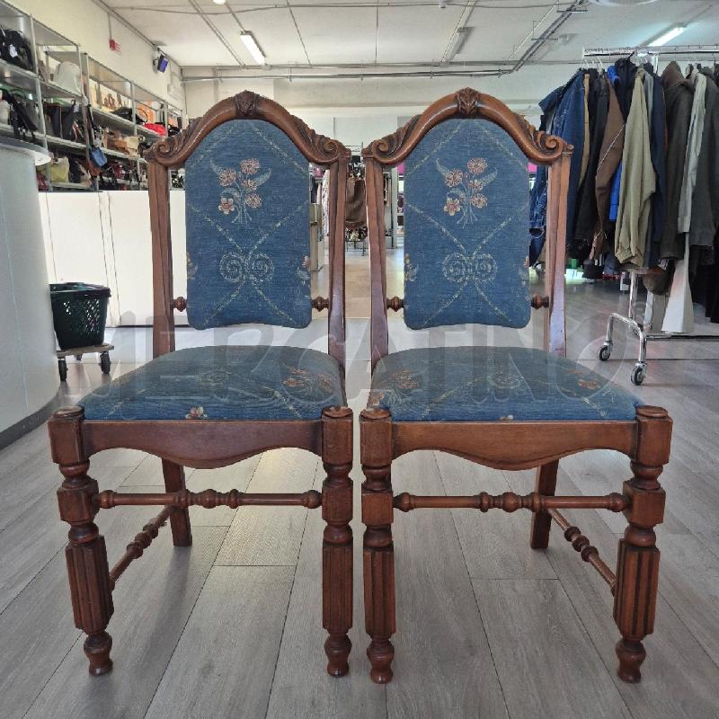 SEDIA LEGNO TESSUTO BLU FIORI 2PZ | Mercatino dell'Usato Corciano 1