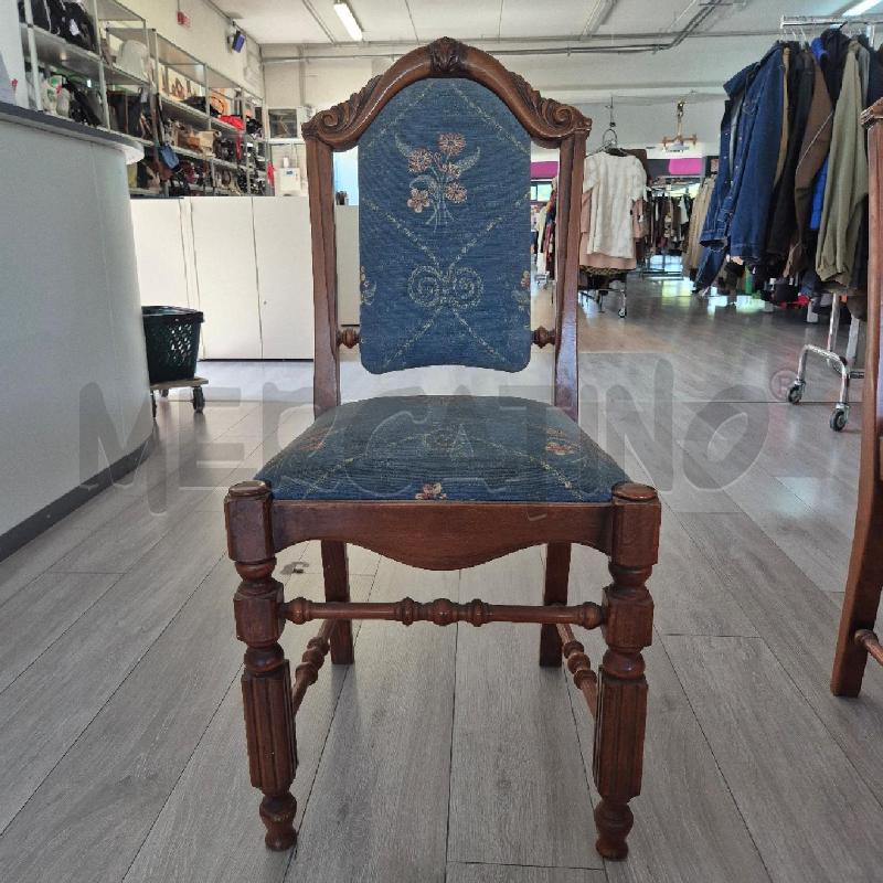 SEDIA LEGNO TESSUTO BLU FIORI 2PZ | Mercatino dell'Usato Corciano 3