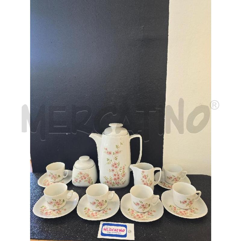 SERVIZIO DA CAFFÈ +6 PIATTINI +TEIERA +LATTTERA+ZUCCHERIERA FIORI DI PESCO | Mercatino dell'Usato Corciano 1