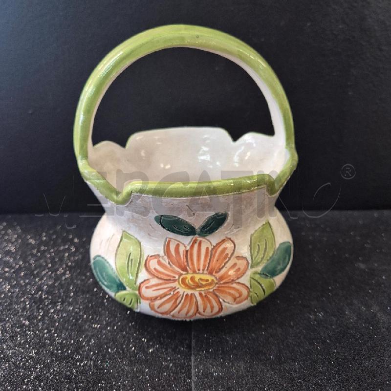 VASO CERAMICA DERUTA MANICO VERDE CON GIRASOLE  | Mercatino dell'Usato Corciano 1