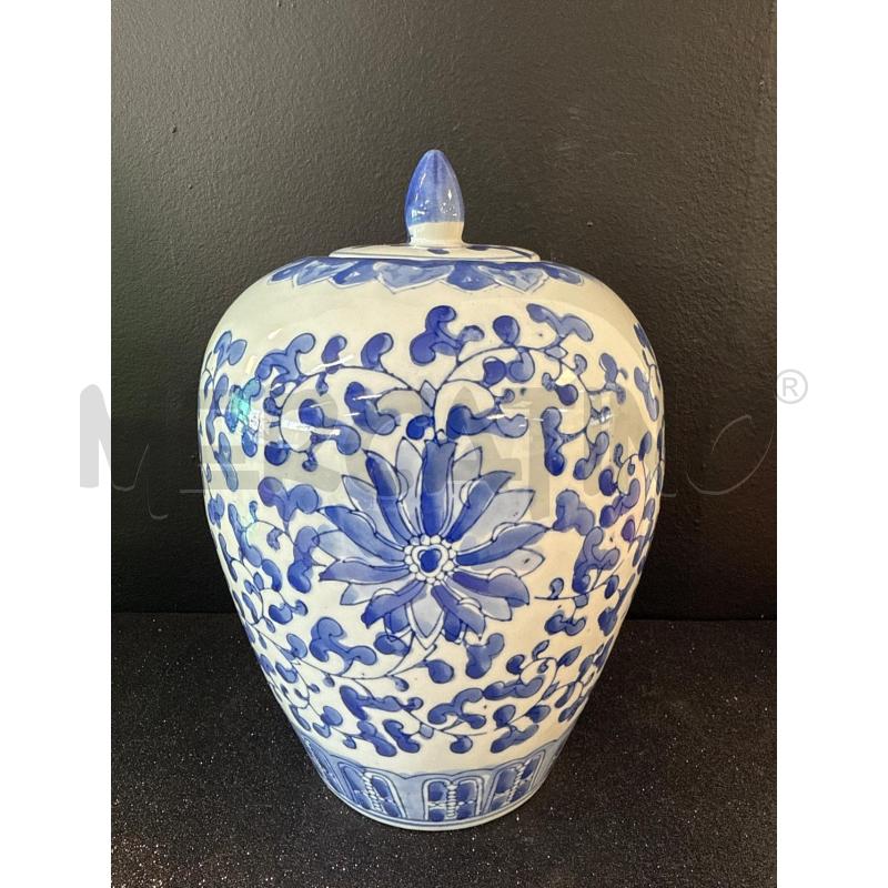 VASO IN CERAMICA GRANDE BIANCO E BLU CON TAPPO | Mercatino dell'Usato Corciano 1