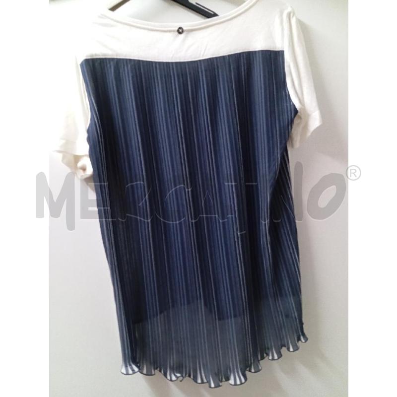 MAGLIETTA DONNA PENNY BLACK BIANCA E BLU PLISSETTATA | Mercatino dell'Usato Montemurlo 2