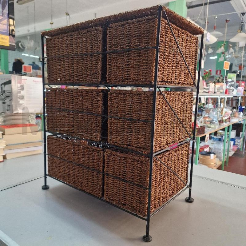 CASSETTIERA IN FERRO BATTUTO CON CESTINI IN ERBA INTRECCIATA | Mercatino dell'Usato Pavia 2