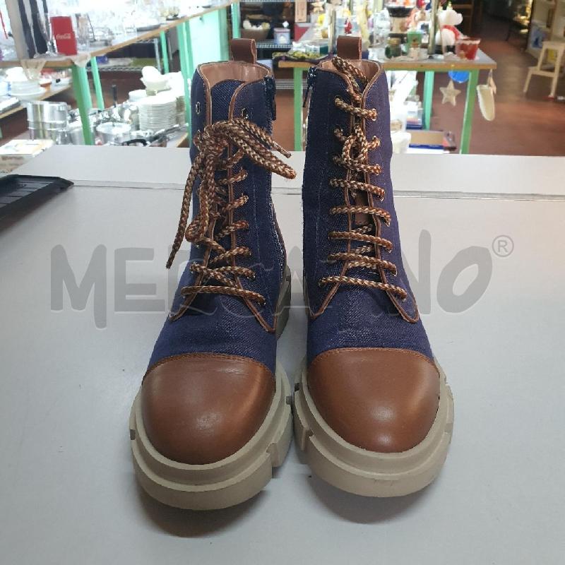 STIVALETTI DONNA TELA JEANS E PELLE MARRONE POLLINI | Mercatino dell'Usato Pavia 1