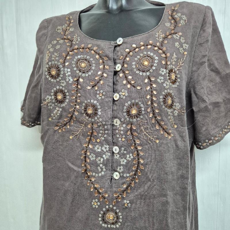 ABITO DONNA CAPRICCIOLI MARRONE STRASS BRONZO 100%LINO | Mercatino dell'Usato Cervia 2