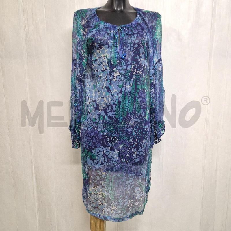ABITO DONNA EMAMÒ SETA FLOREALE AZZURRA BLU VERDE+ PAILLETTES | Mercatino dell'Usato Cervia 1