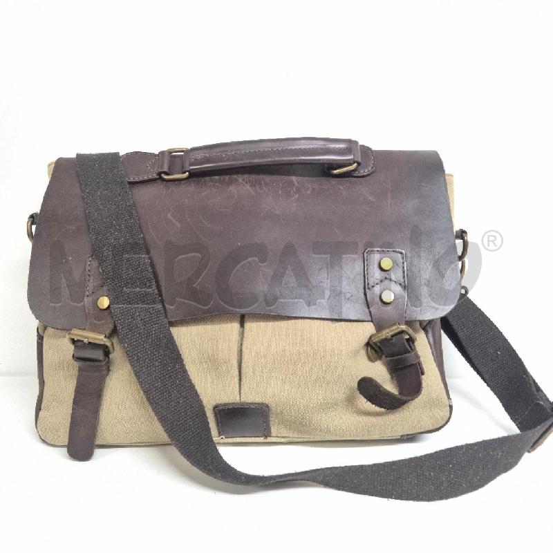 BORSA CARTELLA LAVORO STOFFA BEIGE / MARRONE  PELLE | Mercatino dell'Usato Cervia 1