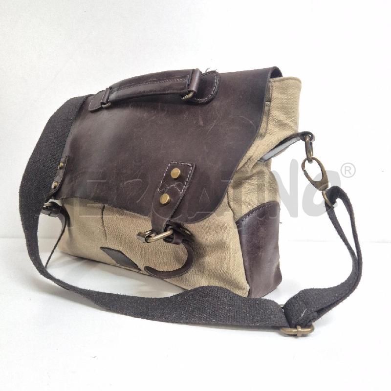 BORSA CARTELLA LAVORO STOFFA BEIGE / MARRONE  PELLE | Mercatino dell'Usato Cervia 3