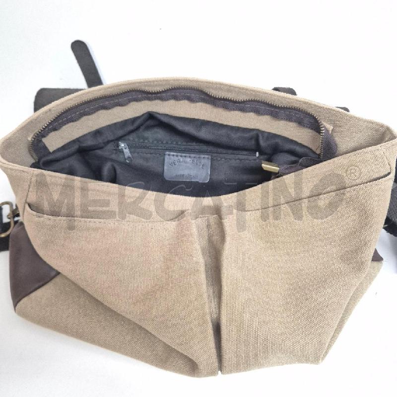BORSA CARTELLA LAVORO STOFFA BEIGE / MARRONE  PELLE | Mercatino dell'Usato Cervia 5