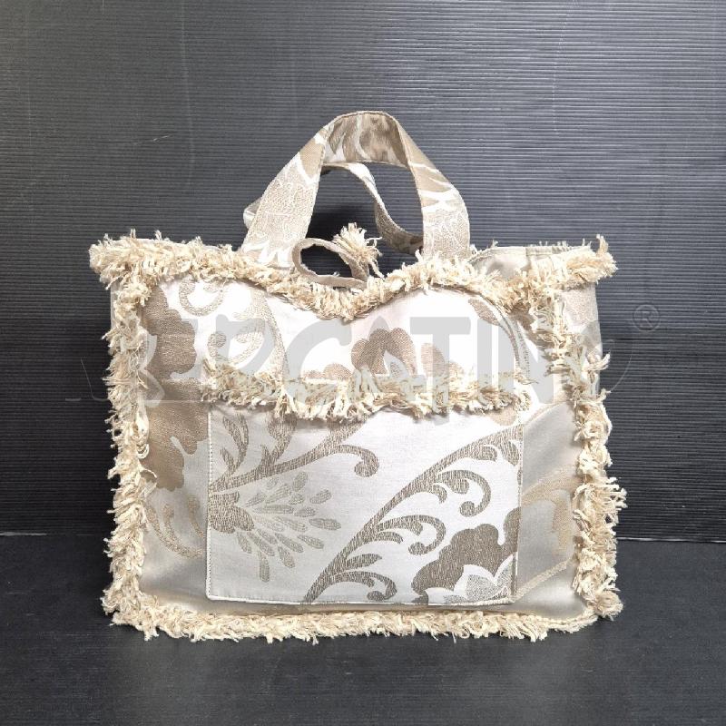 BORSA DONNA ARTIGIANALE BEIGE FOGLIE E FRANGE ATEMPOPERSO | Mercatino dell'Usato Cervia 1