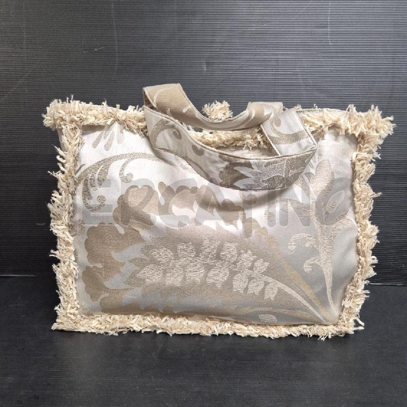 BORSA DONNA ARTIGIANALE BEIGE FOGLIE E FRANGE ATEMPOPERSO | Mercatino dell'Usato Cervia 3