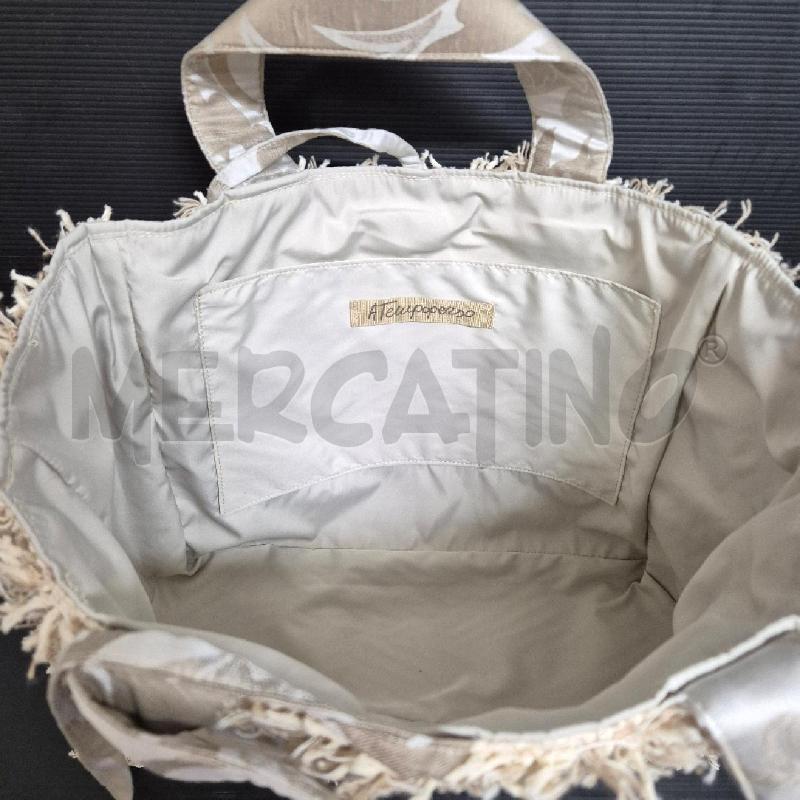 BORSA DONNA ARTIGIANALE BEIGE FOGLIE E FRANGE ATEMPOPERSO | Mercatino dell'Usato Cervia 5