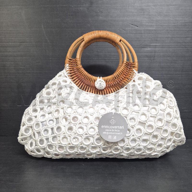 BORSA DONNA BIANCA CERCHI+ MANICO LEGNO VERSARI | Mercatino dell'Usato Cervia 1