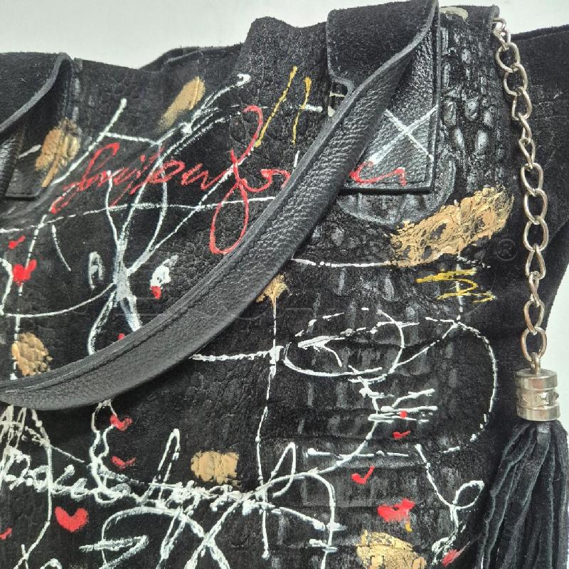 BORSA DONNA PELLE NERA CON DECORI DIPINTI | Mercatino dell'Usato Cervia 2
