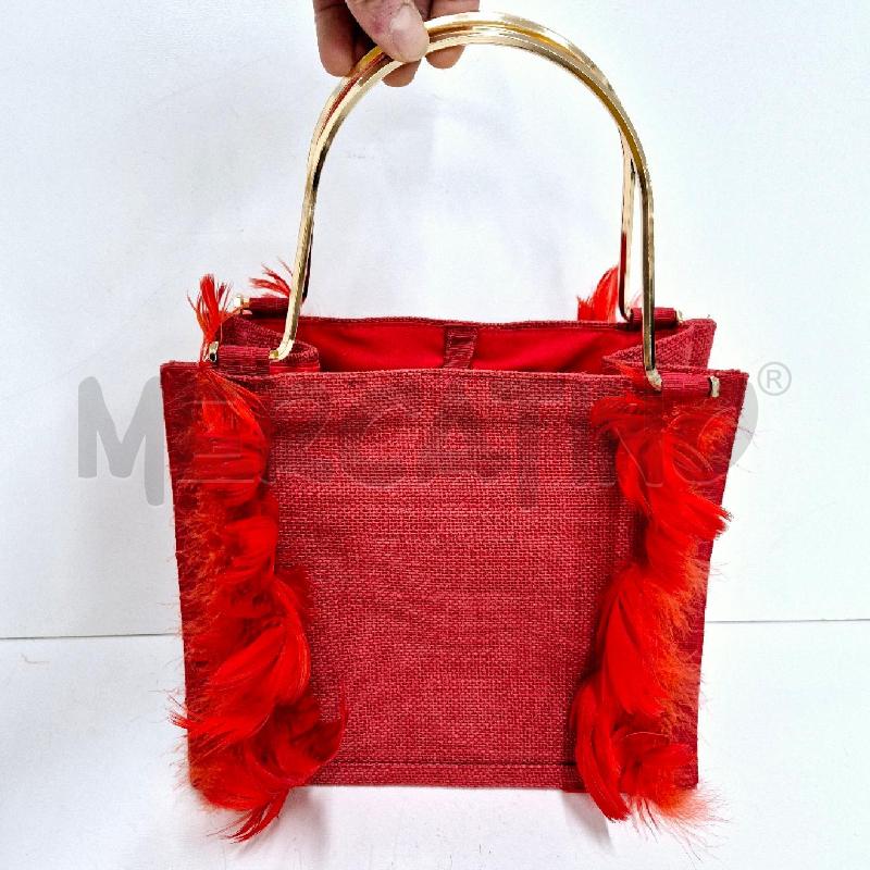 BORSA DONNA ROSSA PIUME E MANICI DORATI HAND MADE | Mercatino dell'Usato Cervia 1