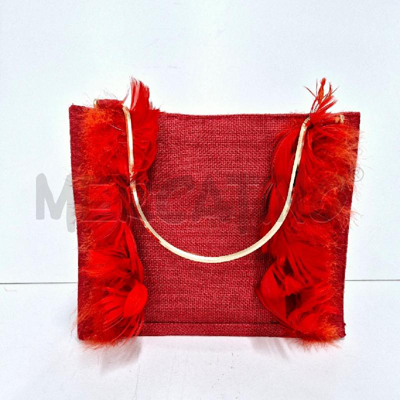 BORSA DONNA ROSSA PIUME E MANICI DORATI HAND MADE | Mercatino dell'Usato Cervia 2