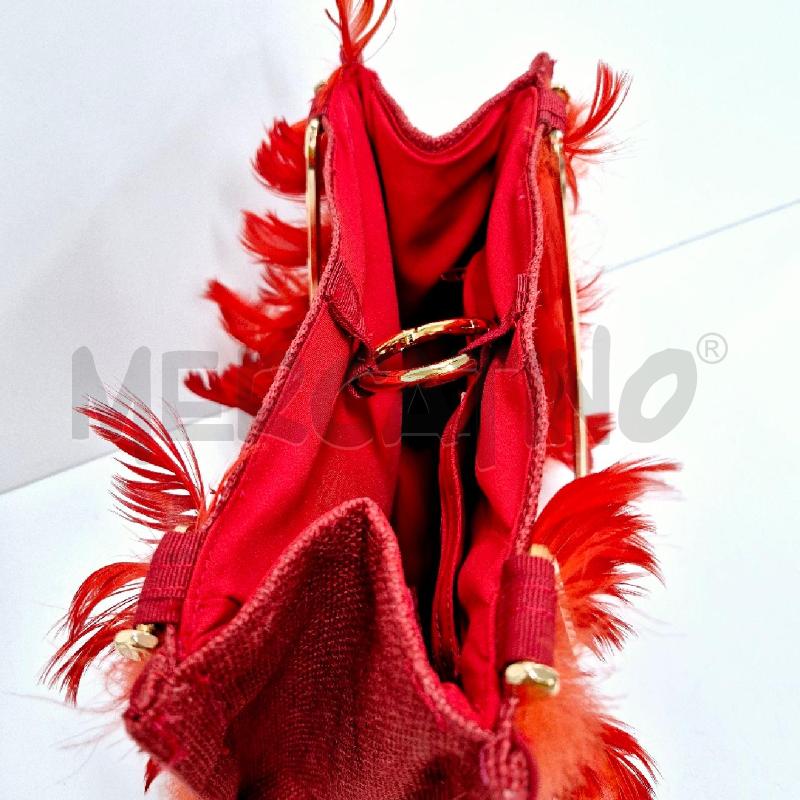 BORSA DONNA ROSSA PIUME E MANICI DORATI HAND MADE | Mercatino dell'Usato Cervia 3