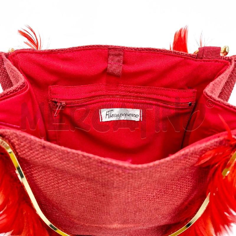 BORSA DONNA ROSSA PIUME E MANICI DORATI HAND MADE | Mercatino dell'Usato Cervia 5