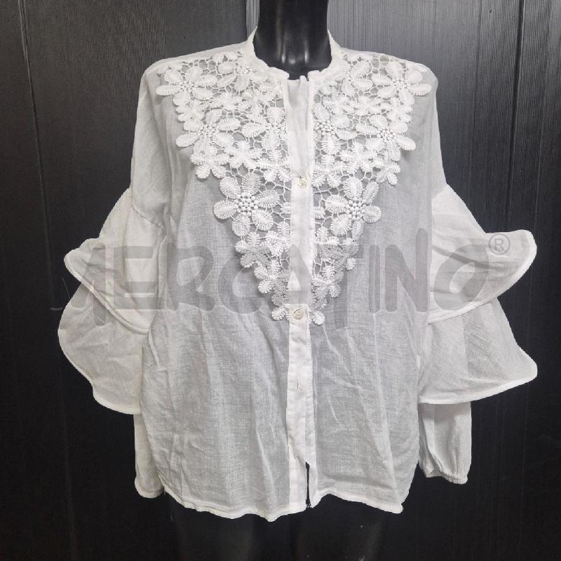 CAMICIA DONNA MOTEL BIANCA FIORI PIZZO | Mercatino dell'Usato Cervia 1