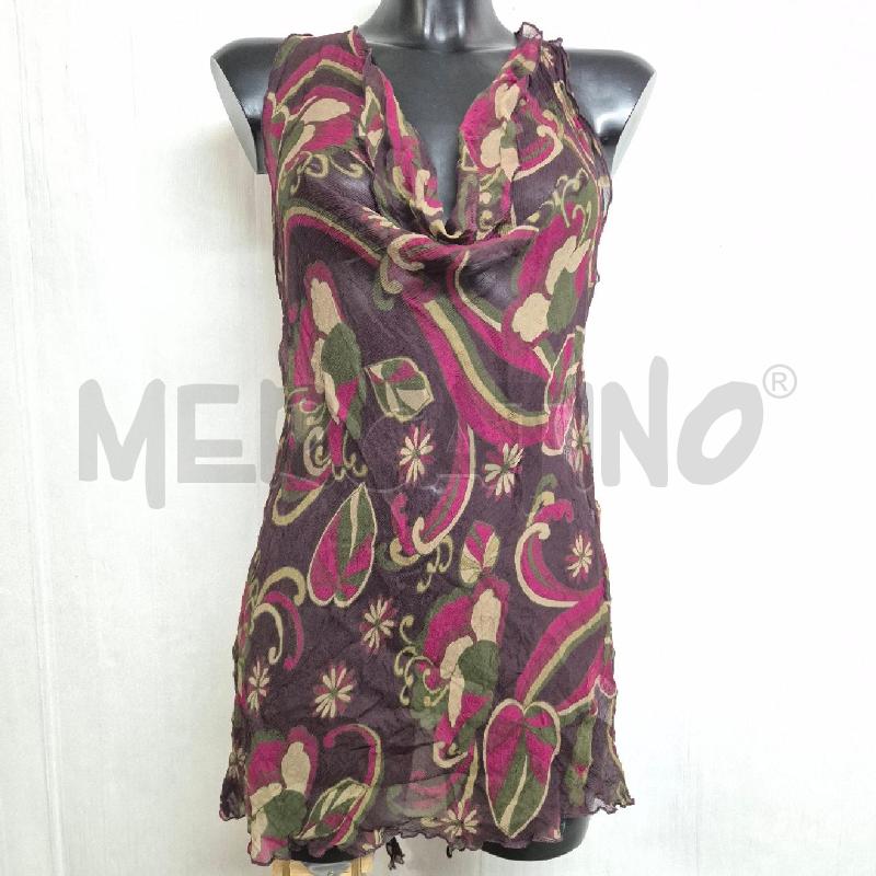 CANOTTA DONNA GAZEBO VIOLA FIORI VERDI SABBIA 100%SETA | Mercatino dell'Usato Cervia 1