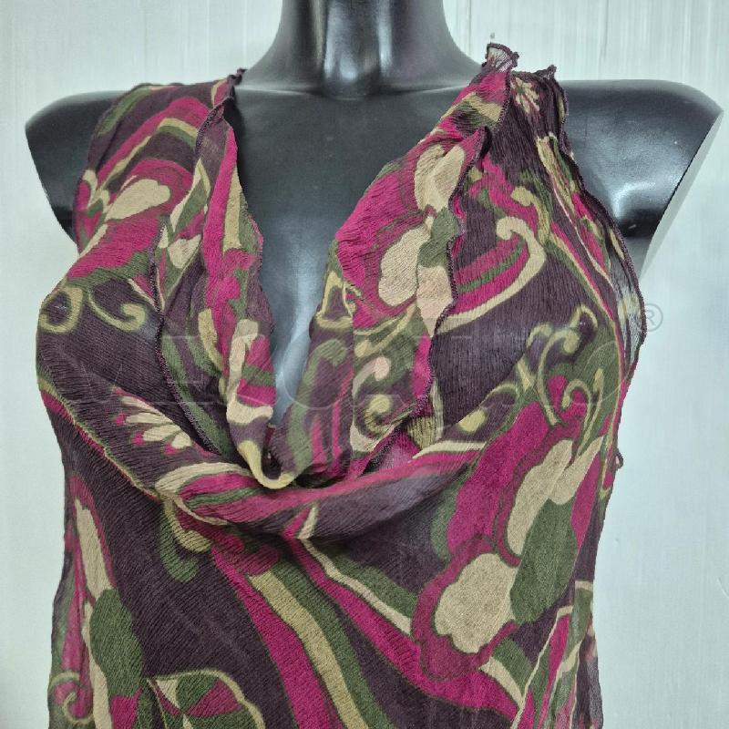 CANOTTA DONNA GAZEBO VIOLA FIORI VERDI SABBIA 100%SETA | Mercatino dell'Usato Cervia 2