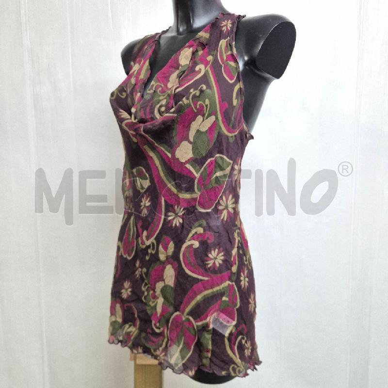 CANOTTA DONNA GAZEBO VIOLA FIORI VERDI SABBIA 100%SETA | Mercatino dell'Usato Cervia 3