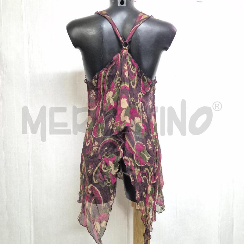 CANOTTA DONNA GAZEBO VIOLA FIORI VERDI SABBIA 100%SETA | Mercatino dell'Usato Cervia 4