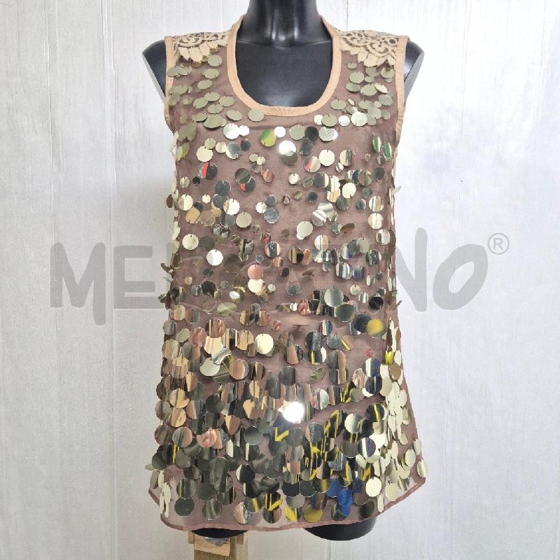 CANOTTA DONNA TWIN PAILLETTES DORATE SCHIENA PIZZO SABBIA | Mercatino dell'Usato Cervia 1