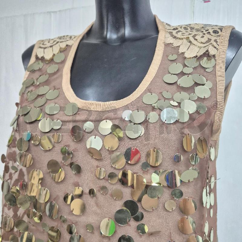 CANOTTA DONNA TWIN PAILLETTES DORATE SCHIENA PIZZO SABBIA | Mercatino dell'Usato Cervia 2