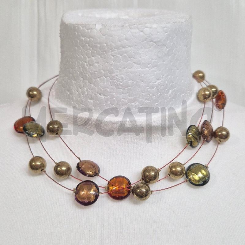 COLLANA 3 FILI SFERE MURANO PIATTE VERDI ARANCIO | Mercatino dell'Usato Cervia 1