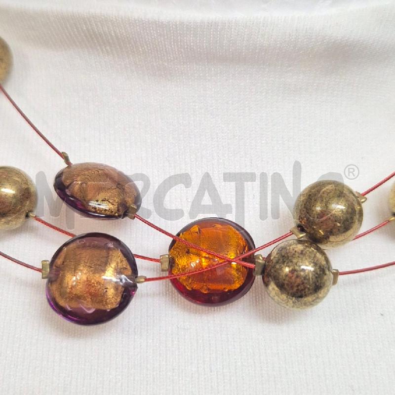 COLLANA 3 FILI SFERE MURANO PIATTE VERDI ARANCIO | Mercatino dell'Usato Cervia 2