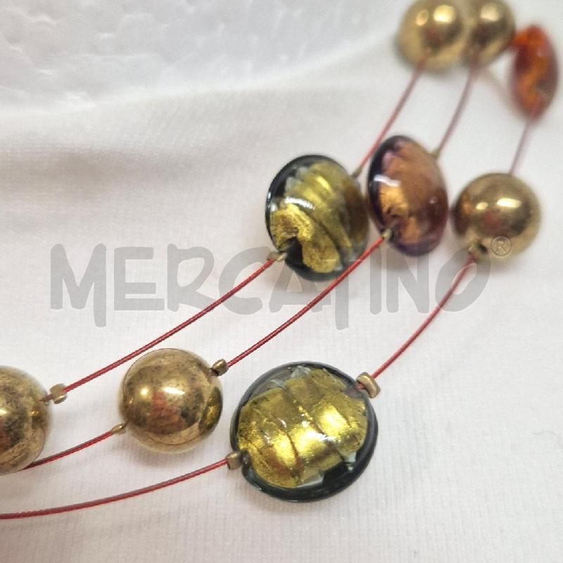 COLLANA 3 FILI SFERE MURANO PIATTE VERDI ARANCIO | Mercatino dell'Usato Cervia 3