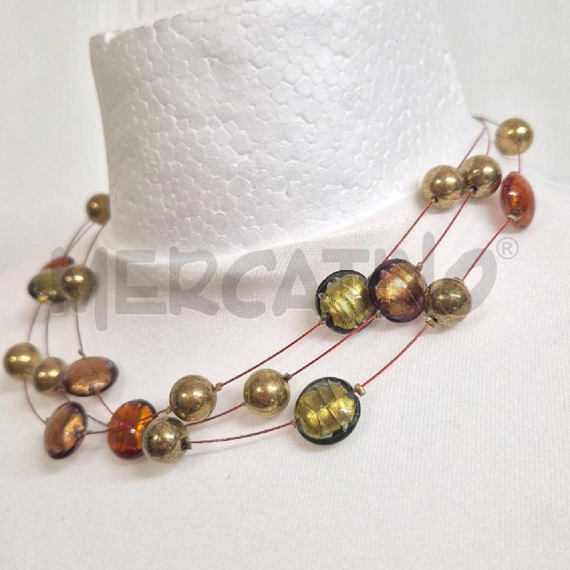 COLLANA 3 FILI SFERE MURANO PIATTE VERDI ARANCIO | Mercatino dell'Usato Cervia 4