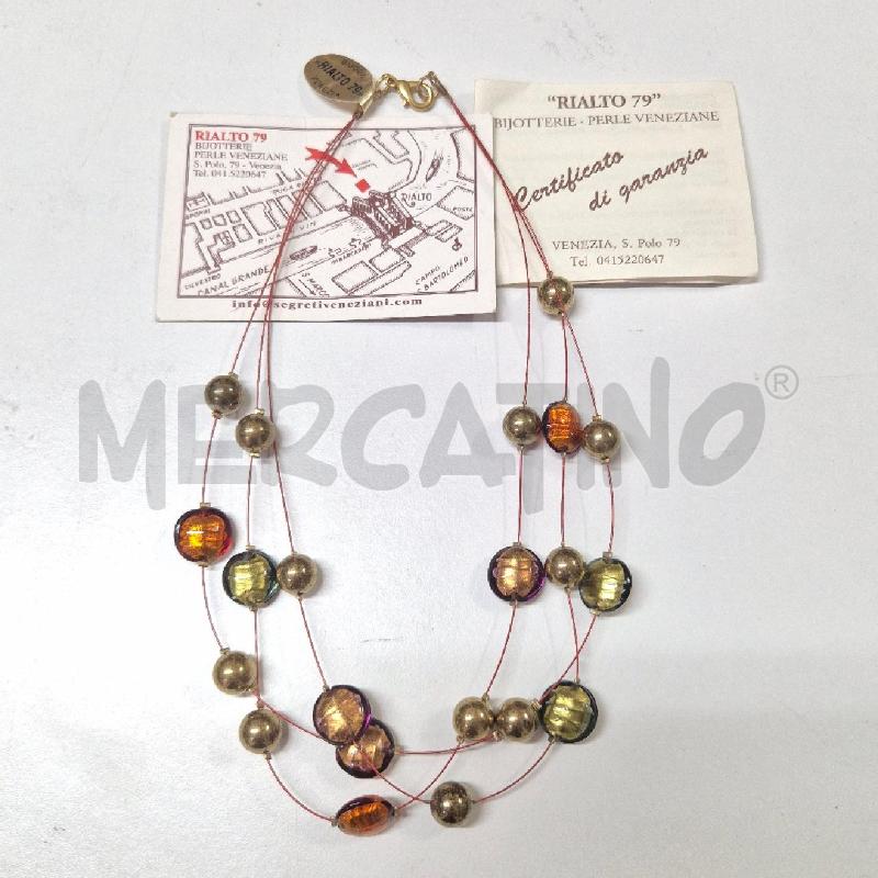 COLLANA 3 FILI SFERE MURANO PIATTE VERDI ARANCIO | Mercatino dell'Usato Cervia 5
