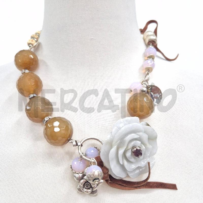 COLLANA AGATA+FIORE GRIGIO E INSERTI A | Mercatino dell'Usato Cervia 1