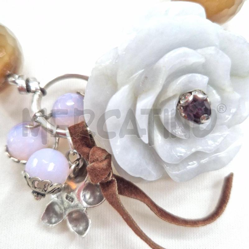 COLLANA AGATA+FIORE GRIGIO E INSERTI A | Mercatino dell'Usato Cervia 2