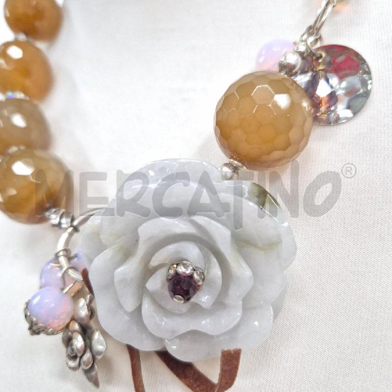 COLLANA AGATA+FIORE GRIGIO E INSERTI A | Mercatino dell'Usato Cervia 3