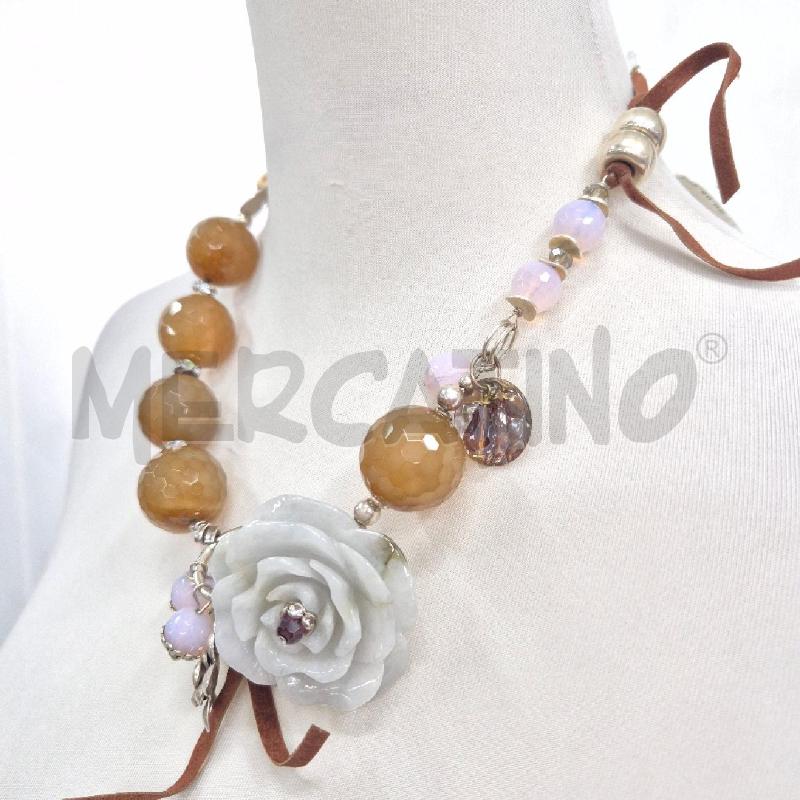 COLLANA AGATA+FIORE GRIGIO E INSERTI A | Mercatino dell'Usato Cervia 4