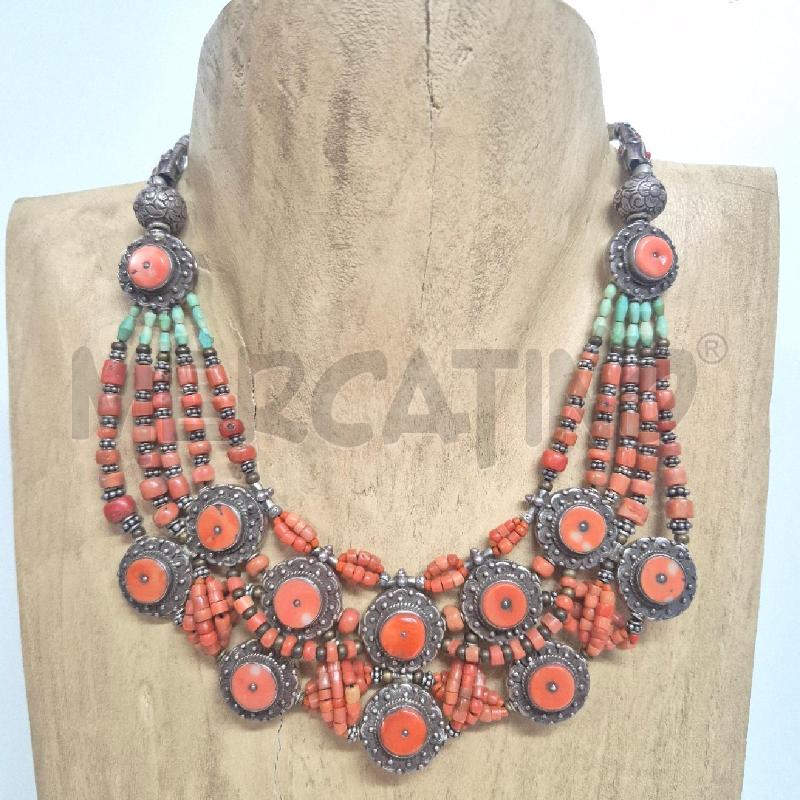 COLLANA ETNICA CORALLI E SFERE DECORATE | Mercatino dell'Usato Cervia 1