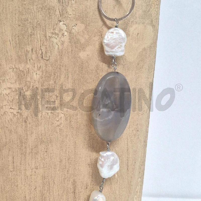 COLLANA LUNGA CALCEDONIO BLU E PERLA BAROCCA | Mercatino dell'Usato Cervia 2