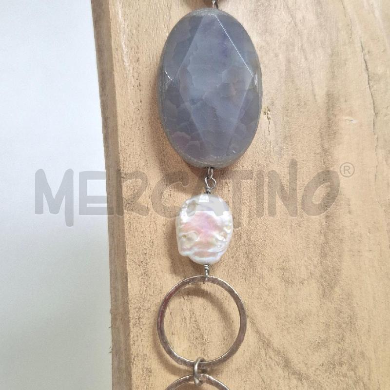 COLLANA LUNGA CALCEDONIO BLU E PERLA BAROCCA | Mercatino dell'Usato Cervia 3