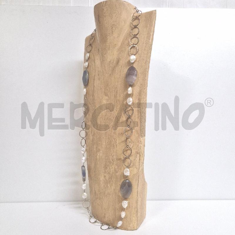 COLLANA LUNGA CALCEDONIO BLU E PERLA BAROCCA | Mercatino dell'Usato Cervia 4