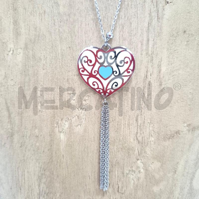 COLLANA MARLU CUORE BIANCO AZZURRO LUNGA | Mercatino dell'Usato Cervia 2