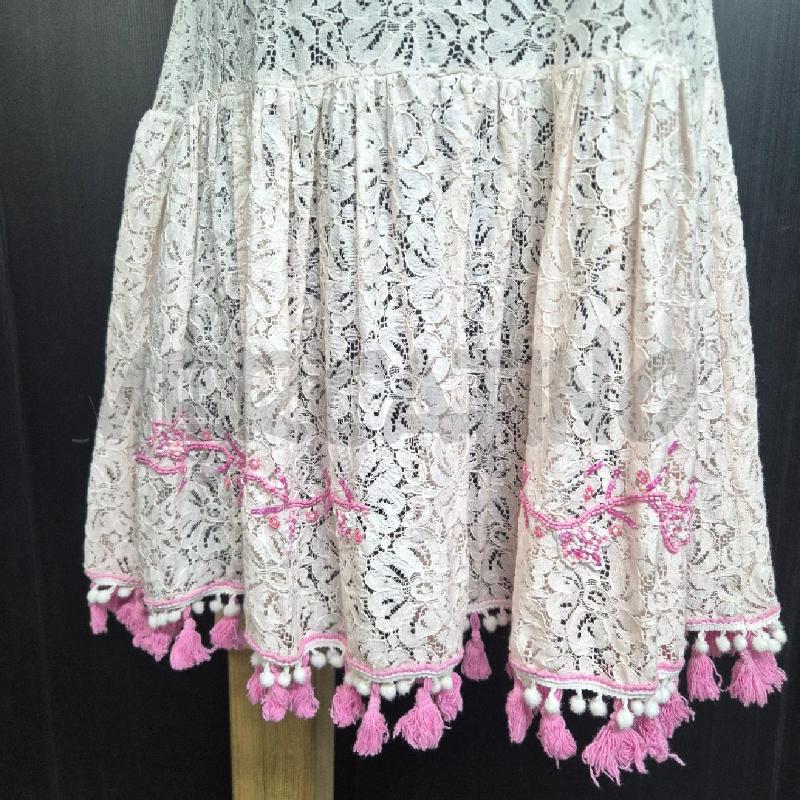 COPRICOSTUME ANTICA SARTORIA PIZZO BIANCO/ROSA + PERLINE | Mercatino dell'Usato Cervia 2