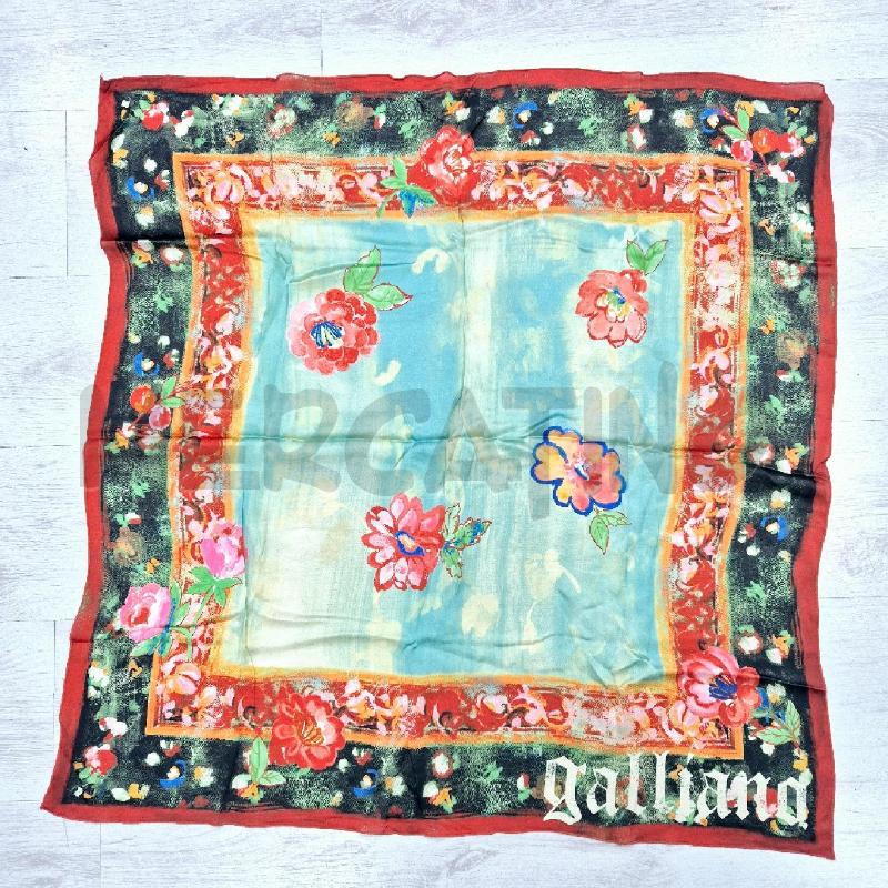 FOULARD GALLIANO MATTONE ACQUAMARINA E FANTASIA FLOREALE | Mercatino dell'Usato Cervia 1