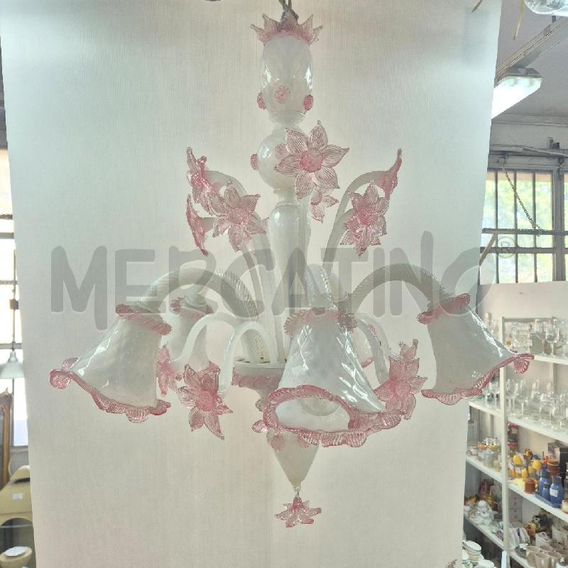 LAMPADARIO MURANO CON FIORI BIANCO E ROSA | Mercatino dell'Usato Cervia 1