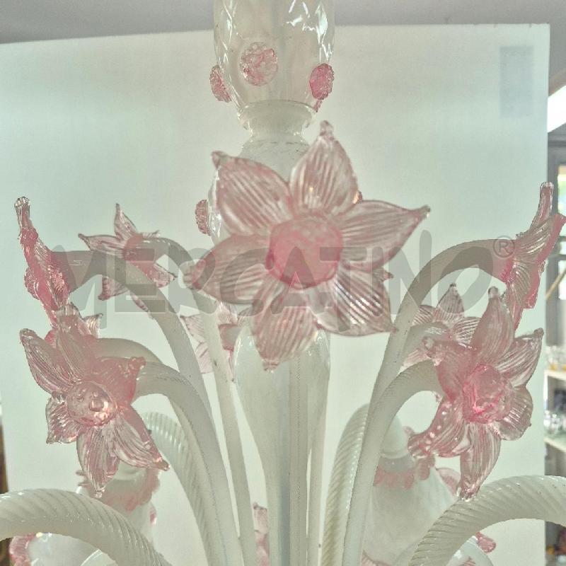 LAMPADARIO MURANO CON FIORI BIANCO E ROSA | Mercatino dell'Usato Cervia 3