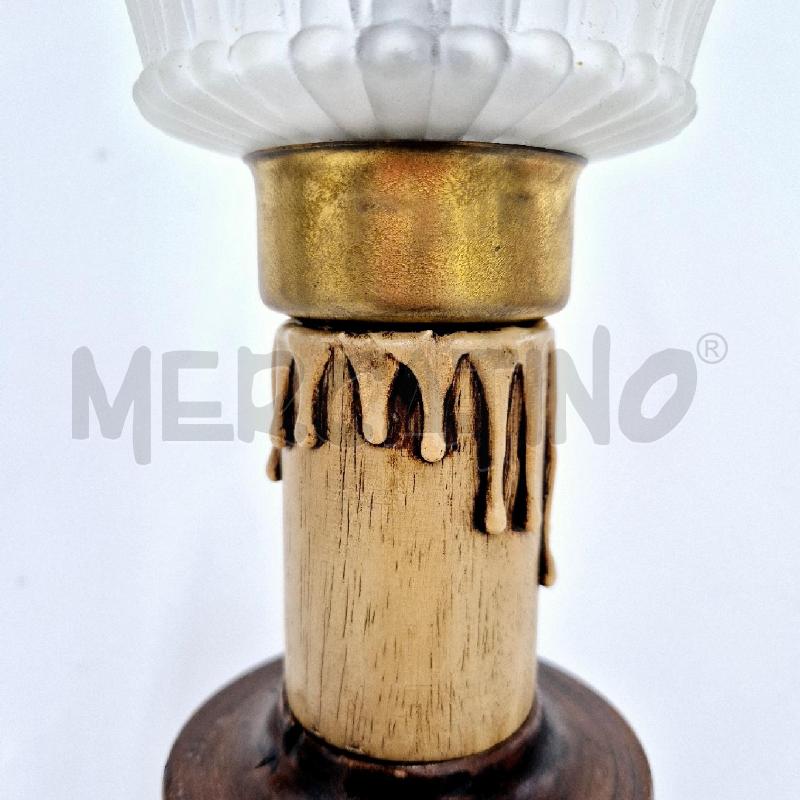 LAMPADA ABATJOUR BASE ROTONDA LEGNO CAPPELLO VETRO LAVORATO | Mercatino dell'Usato Cervia 3